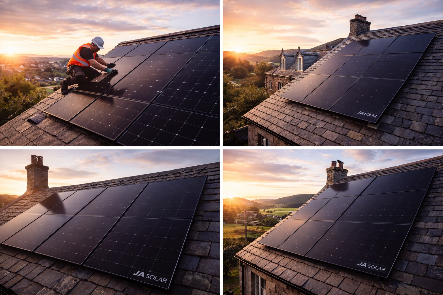 JA Solar Black Panels on Slate Roof - Scotland Installation JA Solar all-black panels installed on a Scottish slate roof by certified MCS installer
